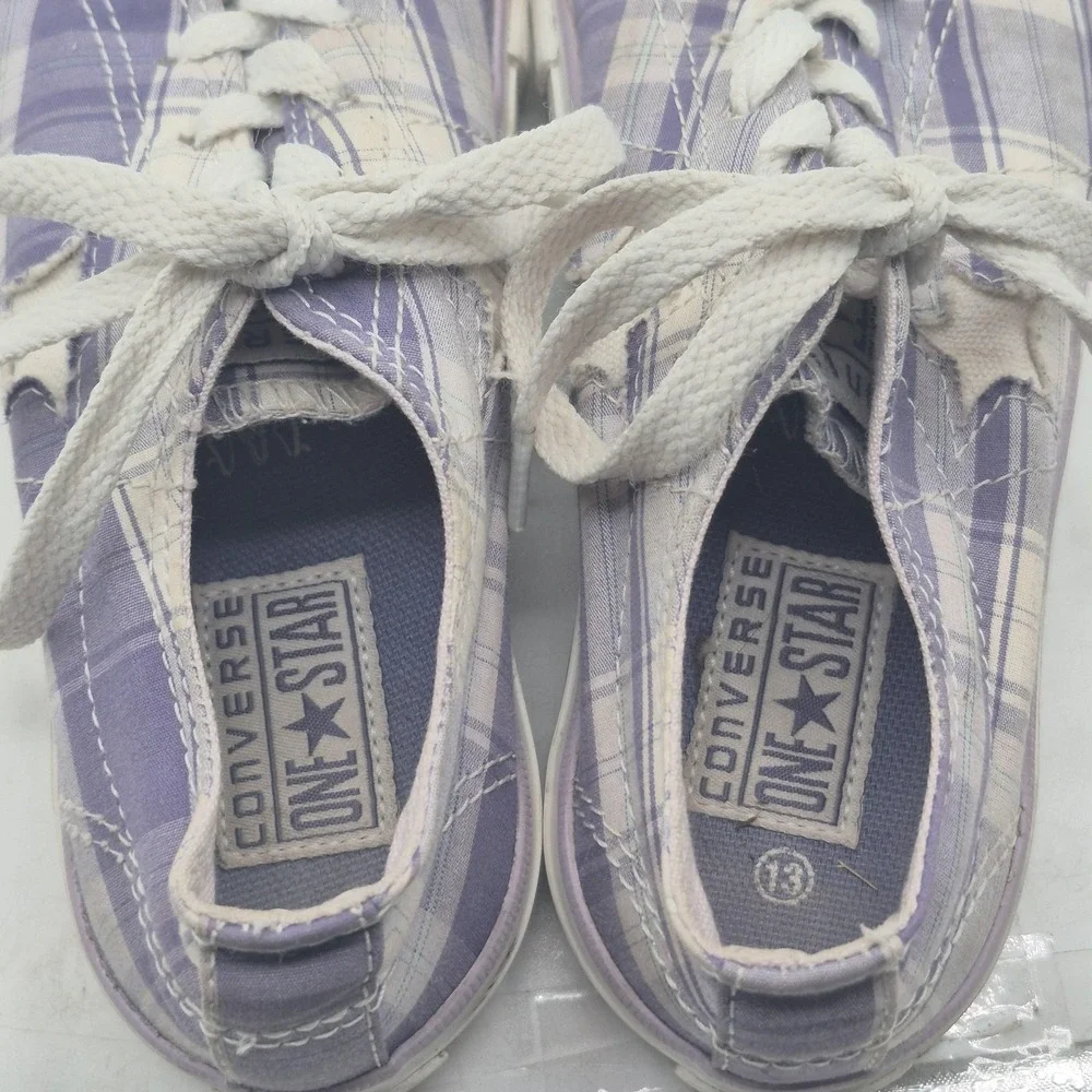 Converse One Star Shoes Youth Size 13 Purple Plaid‎ Low Top Lace Up Sneakers